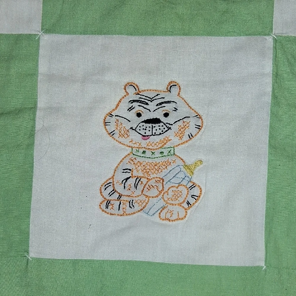 Vintage Adorable Animal Quilt with Green and Yellow